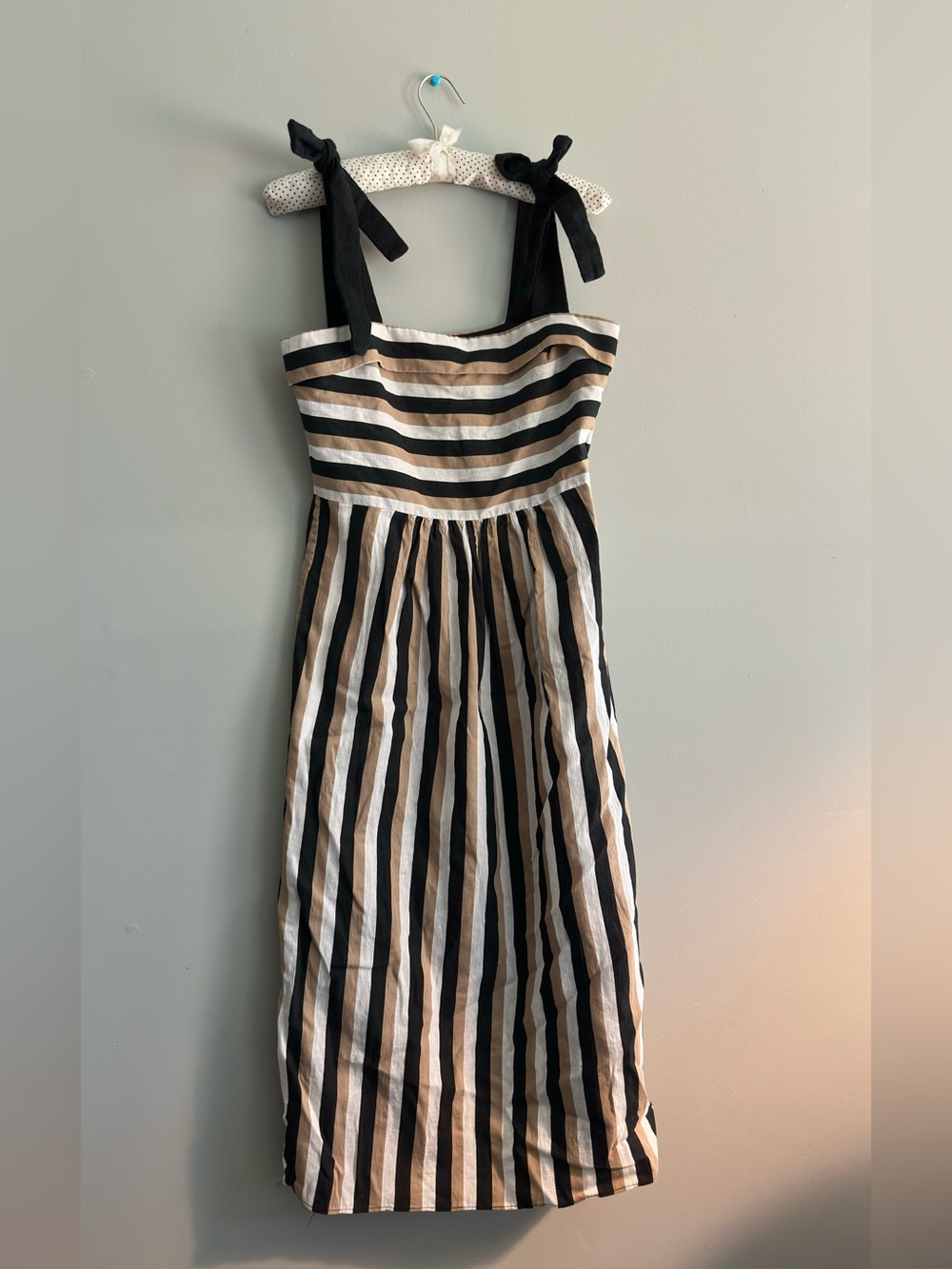 Zara Black, White & Tan Striped Tie-Shoulder Sundress